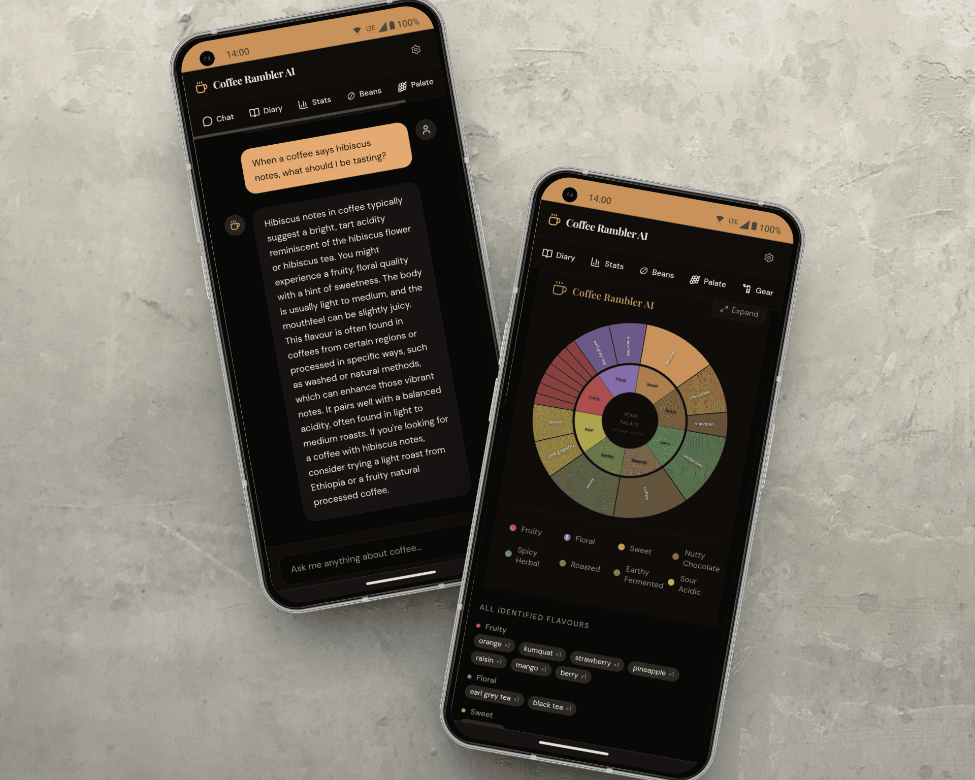 Flavour wheel and chat on mobile