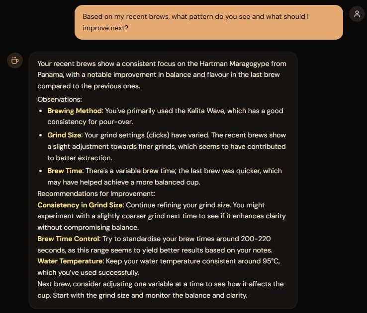 Coffee Rambler AI pattern analysis chat demo
