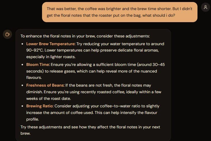Coffee Rambler AI bitter coffee demo screenshot step 3