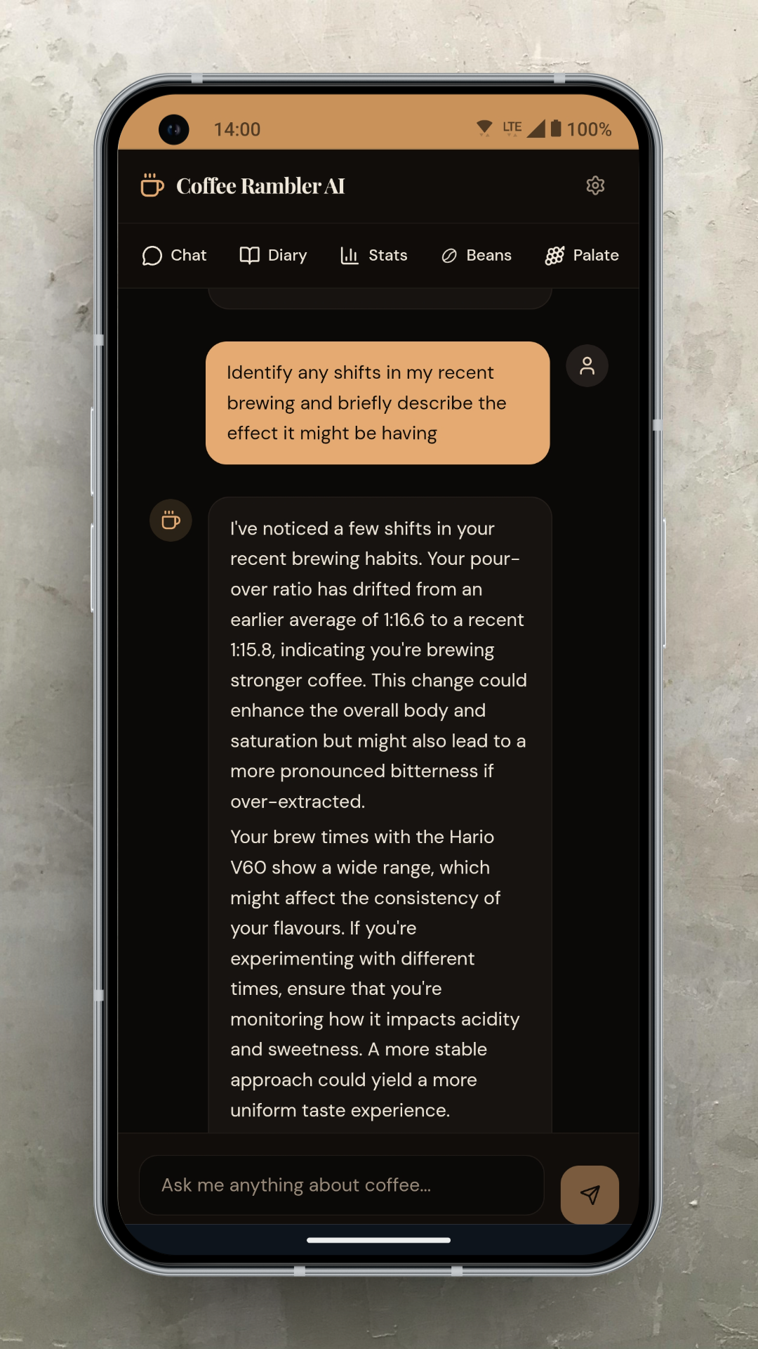 AI coffee coach chat interface