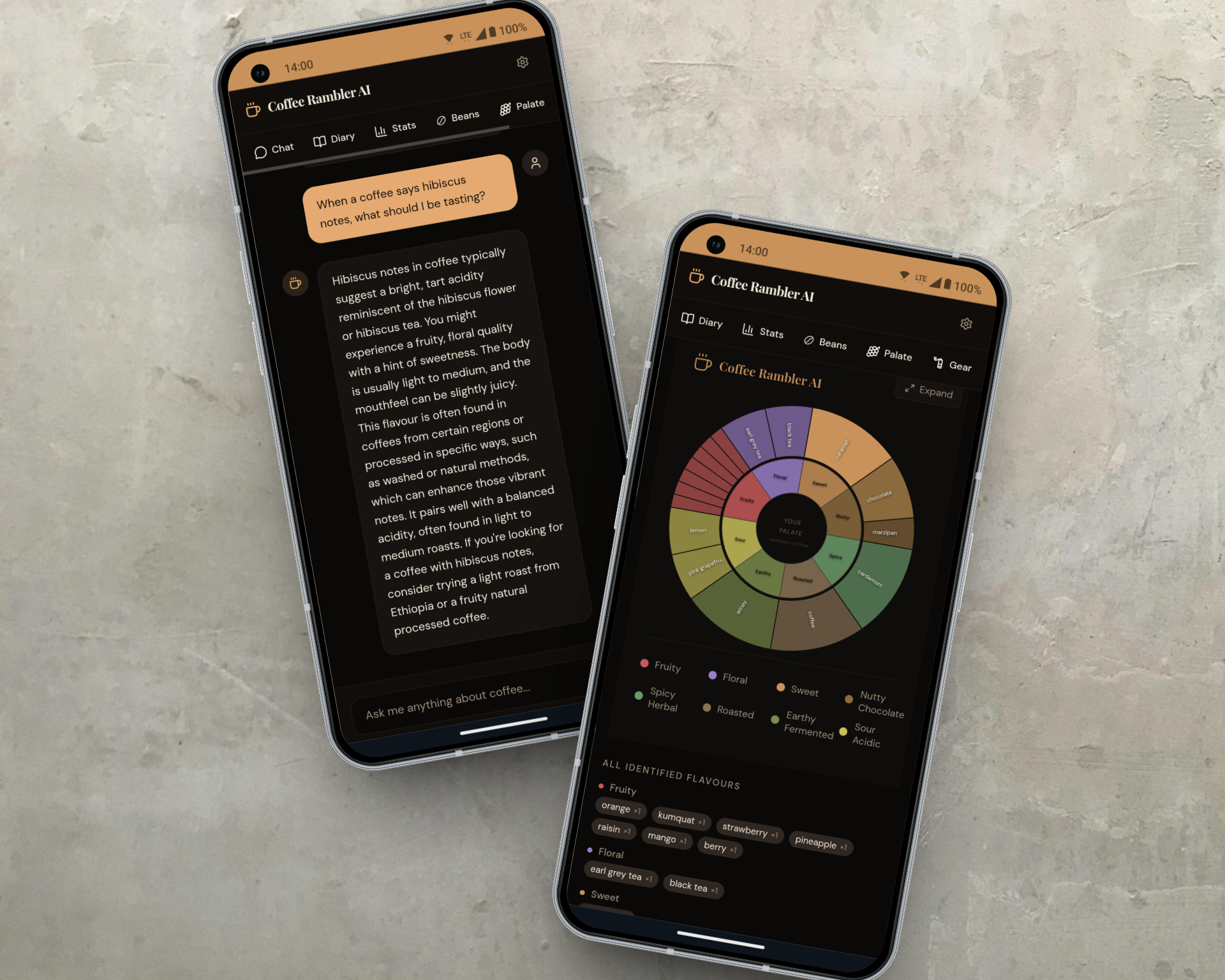 Flavour wheel and chat on mobile